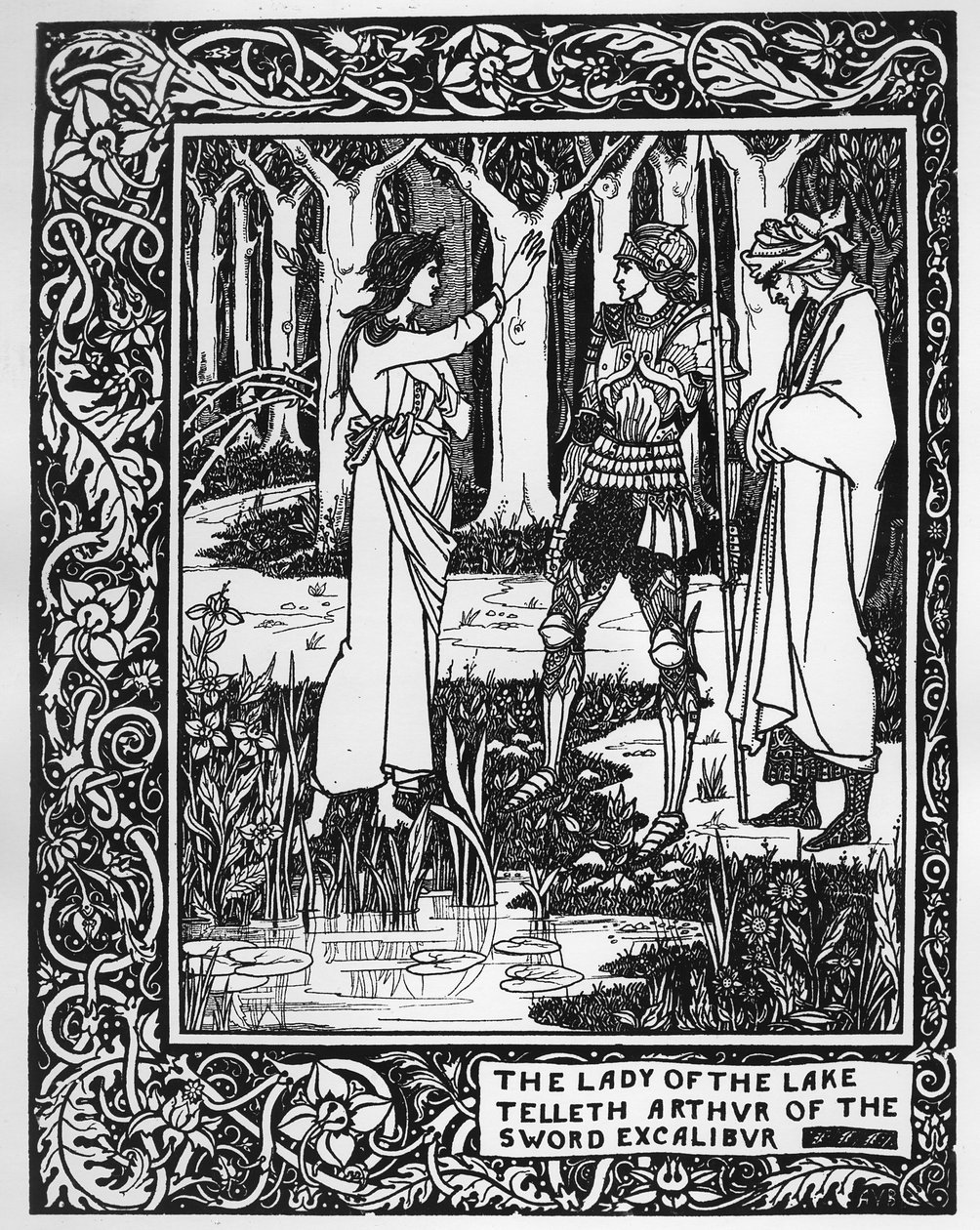 The Lady of the Lake telleth Arthur of the Excalibur，来自&39;Le Morte d&39;Arthur&39;的插图来自Thomas Malory爵士，1893-94 作者 奥布里·比尔兹利