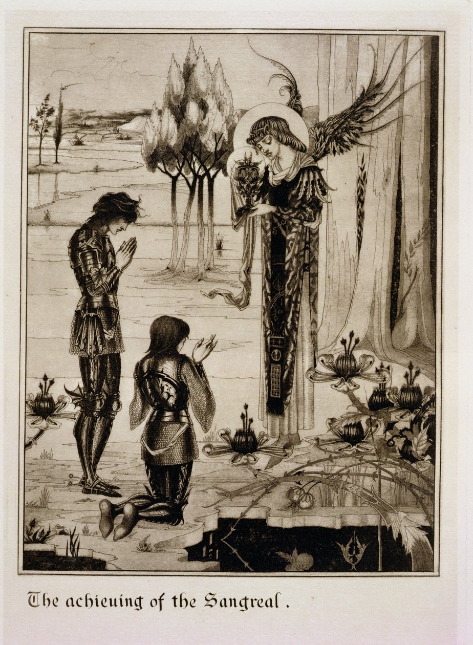 Sangreal的实现，来自Thomas Malory爵士的“Le Morte d&39;Arthur”（第1471页）1893-94（黑色墨水和石墨） 作者 奥布里·比尔兹利