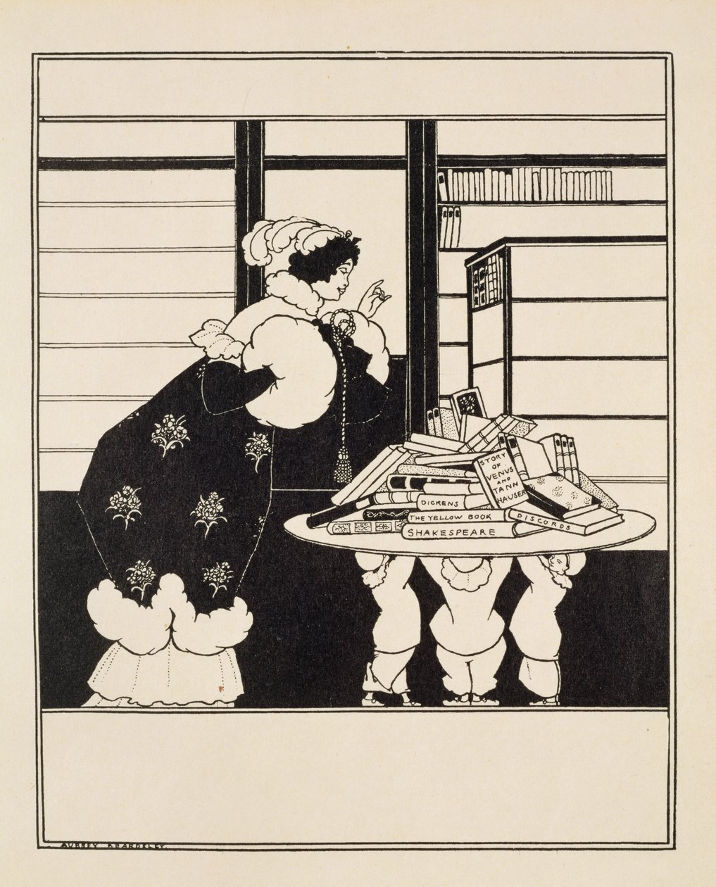 书店的女人，设计为“黄皮书”封面（未使用）c.1894-5 作者 奥布里·比尔兹利
