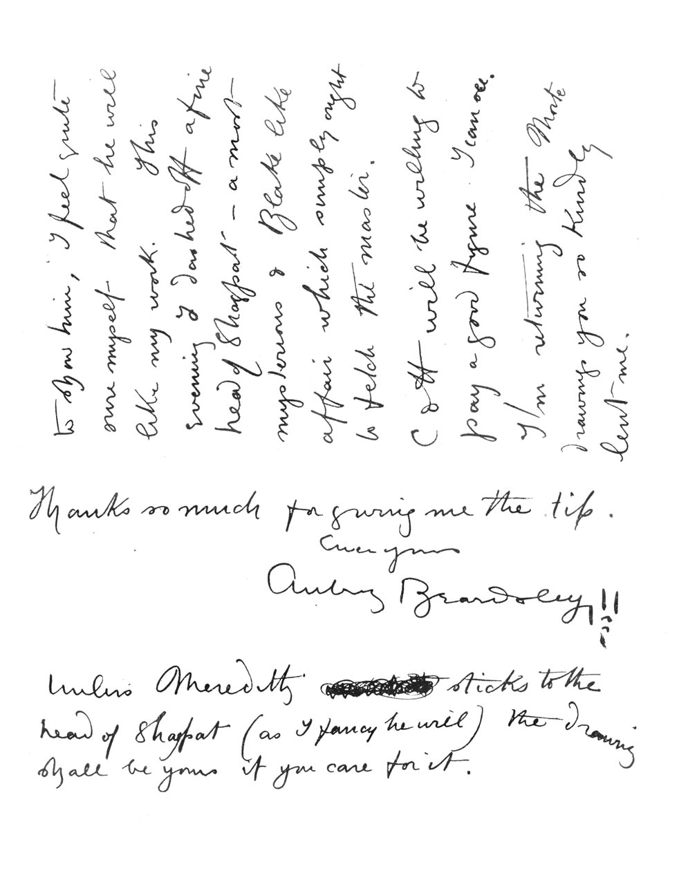 弗雷德里克埃文斯的亲笔签名第2页，c.1893 作者 奥布里·比尔兹利