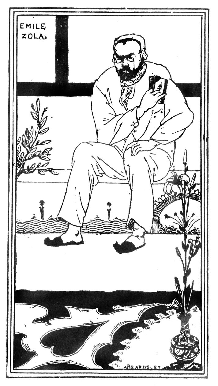 Emile Zola，1893 88 @ Zola（1840-1902）法国作家和小说家;来自&39;Pall Mall Budget&39;杂志的插图; 作者 奥布里·比尔兹利