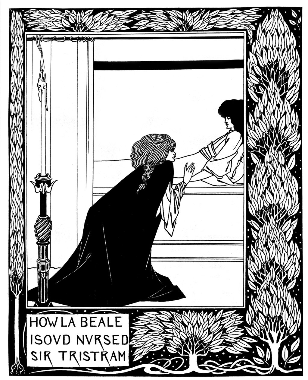 La Beale Isoud如何护理Tristram爵士。托马斯M爵士为《勒·莫特·达瑟》一书的插图 作者 奥布里·比尔兹利