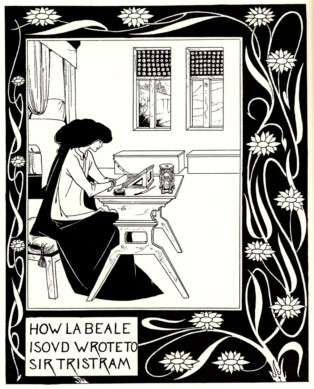 La Beale Isoud如何写给特里斯特拉姆爵士。托马斯爵士的勒·莫特·达瑟（Le Morte dArthur）书插图 作者 奥布里·比尔兹利