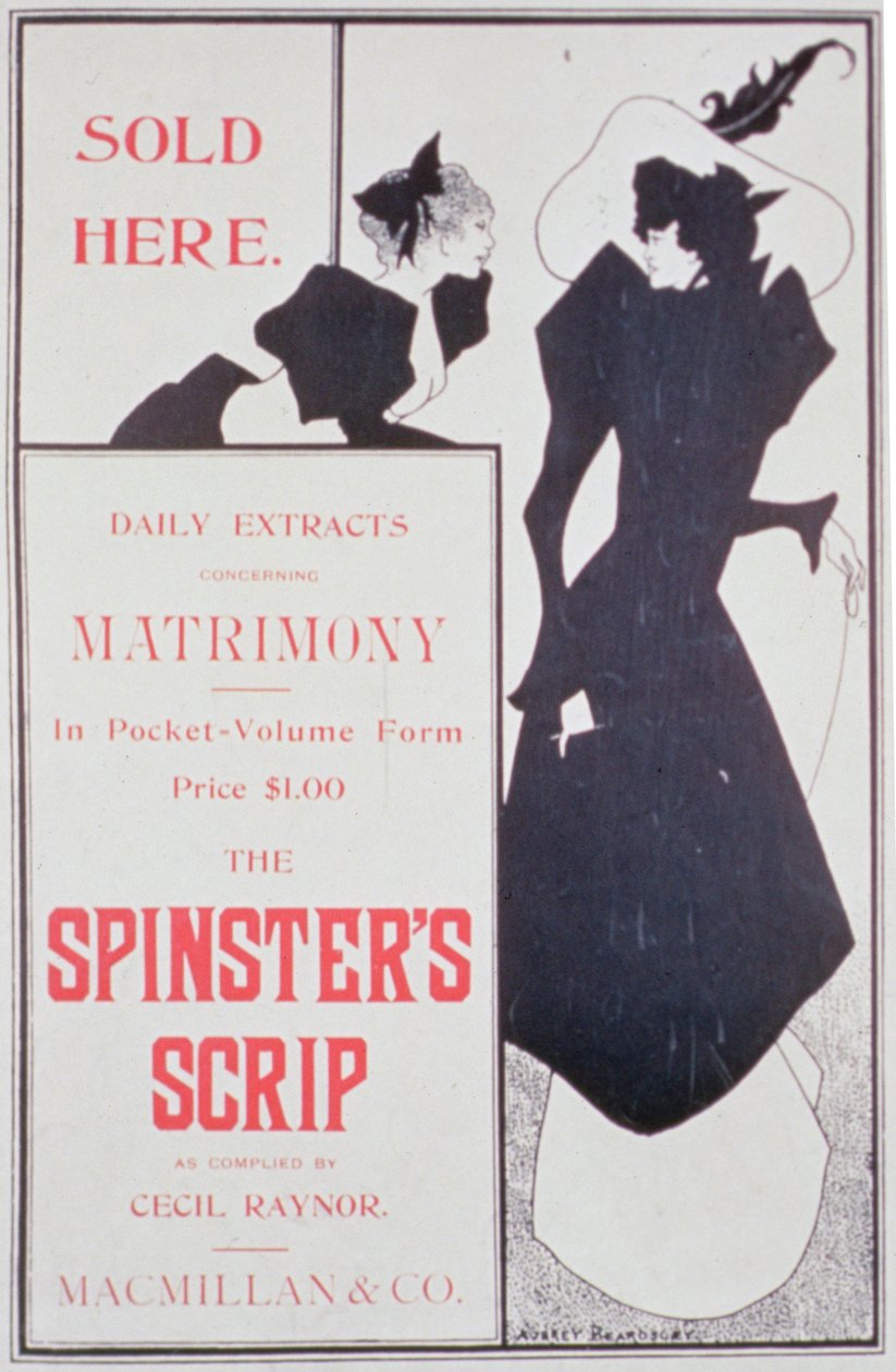 海报广告The Spinsters Scrip，由Cecil Raynor编辑，由Macmillan＆Co。出版。 作者 奥布里·比尔兹利
