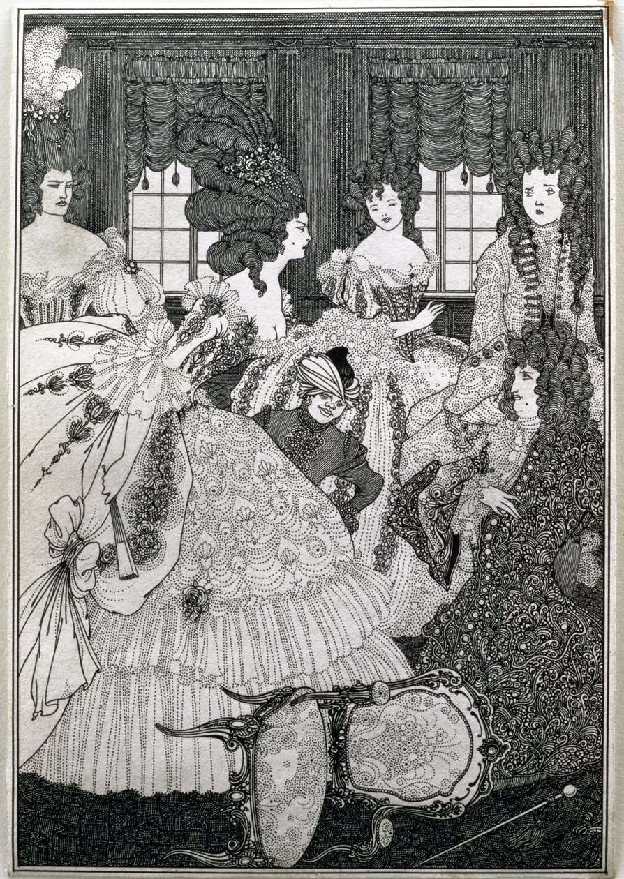 亚历山大·波普（Alexander Pope，1688-1744）酒吧《锁的强奸》（Rape of the Lock）中的第八幅插图来自“美女与美女之战”。伦纳德·史密瑟斯（Leonard Smithers） 作者 奥布里·比尔兹利
