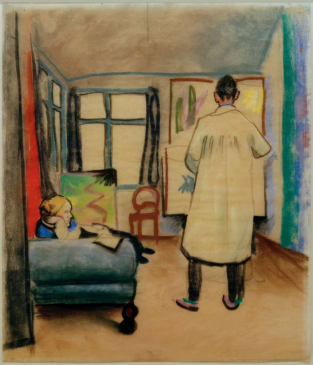 弗朗兹（Franz）和玛丽亚·马克（Maria Marc）在工作室与波恩的奥古斯特·麦克（August Macke） 作者 奥古斯特·马克