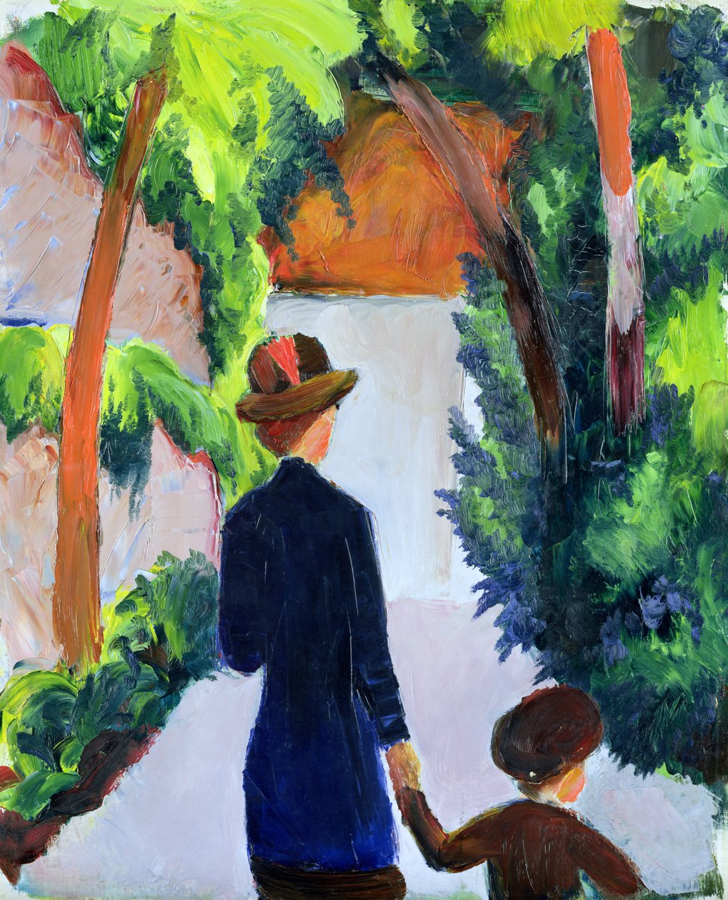 母亲和孩子在公园里，1914年 作者 奥古斯特·马克