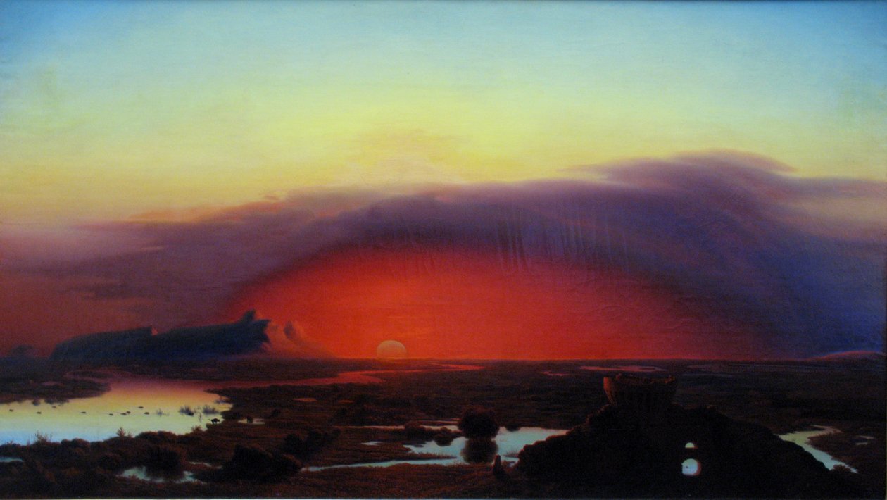 德语：Die Pontinischen Sümpfe bei Sonnenuntergang 日落中的蓬廷沼泽地 作者 奥古斯特·科皮施