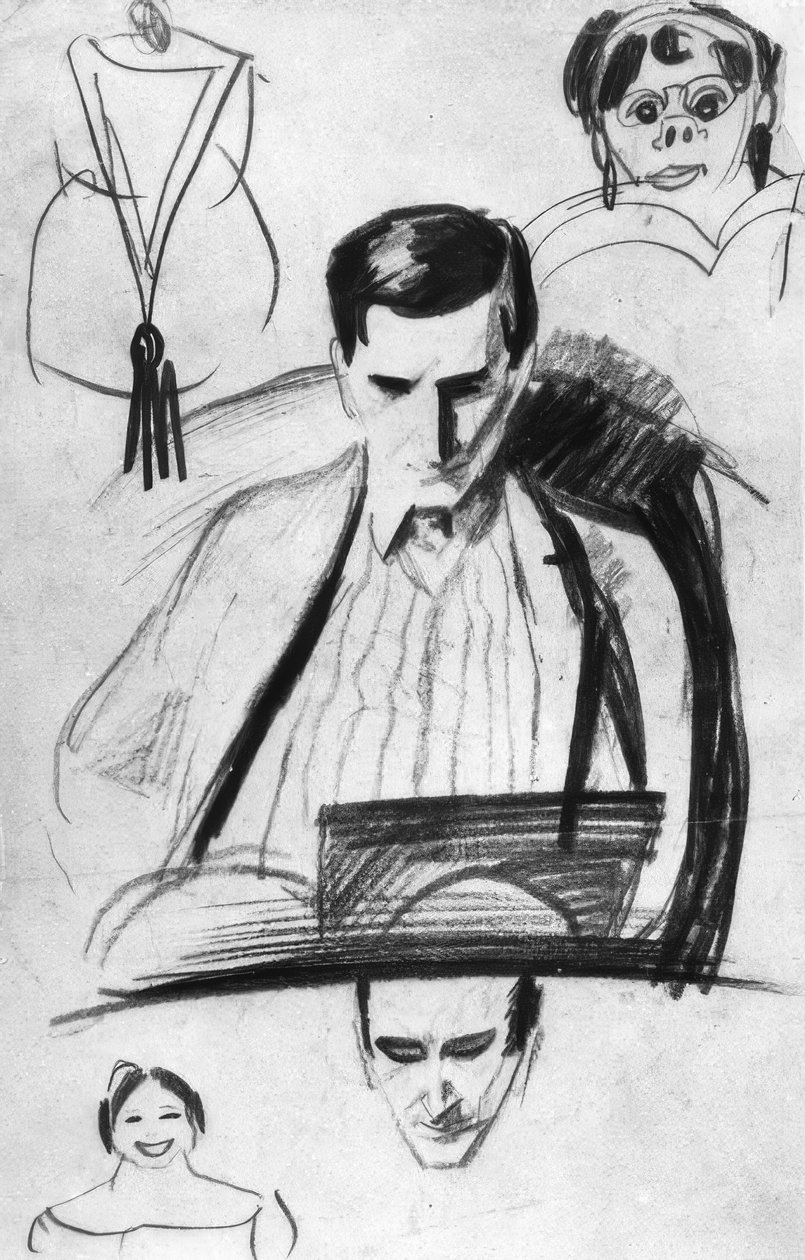 弗朗兹·马克（Franz Marc），肖像-素描Macke 作者 奥古斯特·马克