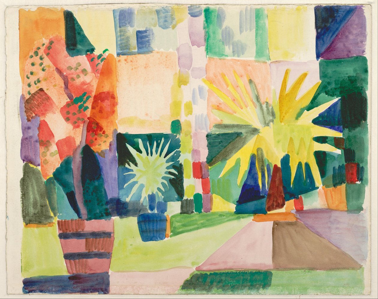 图恩湖上的花园（花园中的石榴树和棕榈树），1914 年 作者 奥古斯特·马克