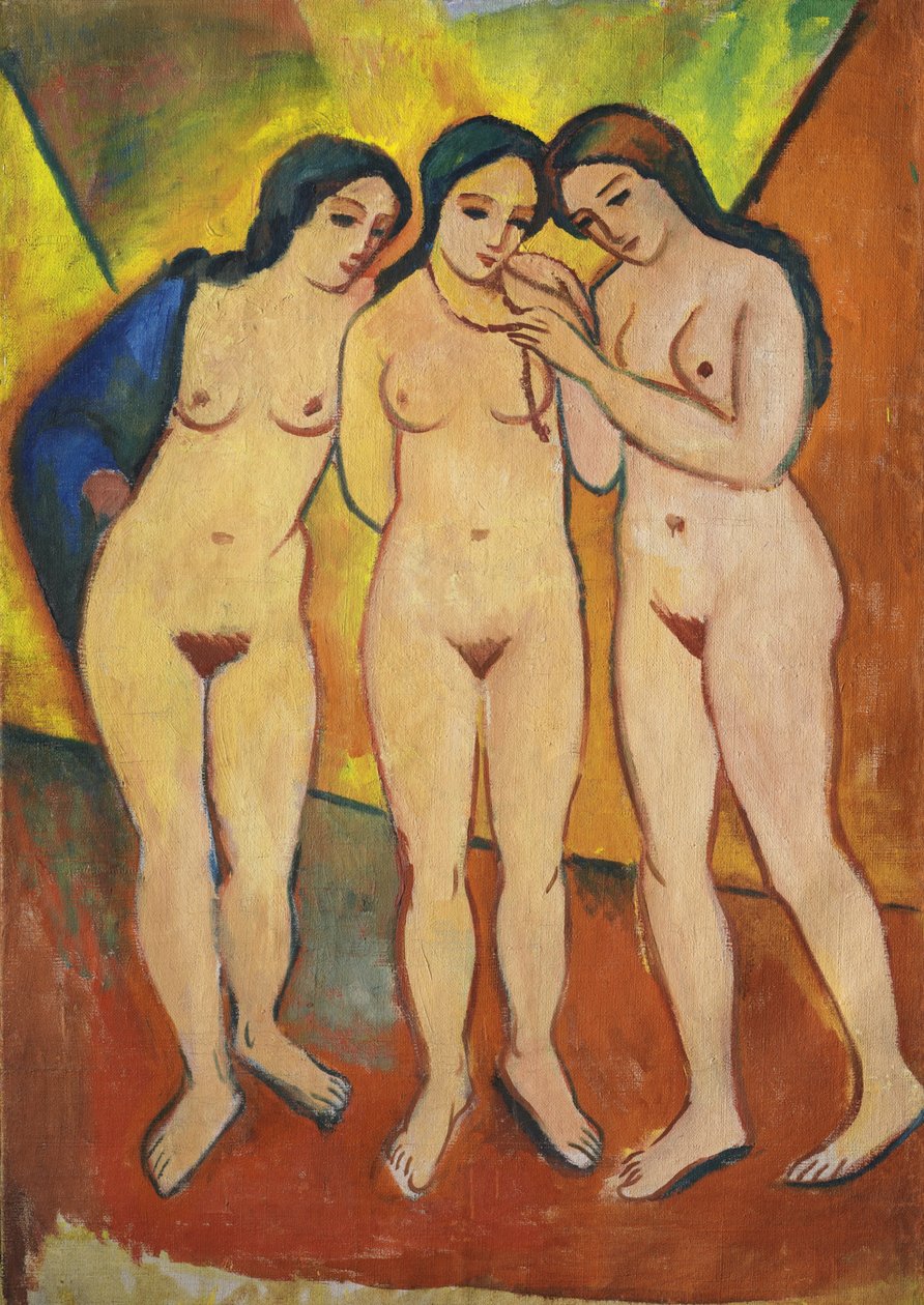 三个裸色，橙色和红色，1912年 作者 奥古斯特·马克