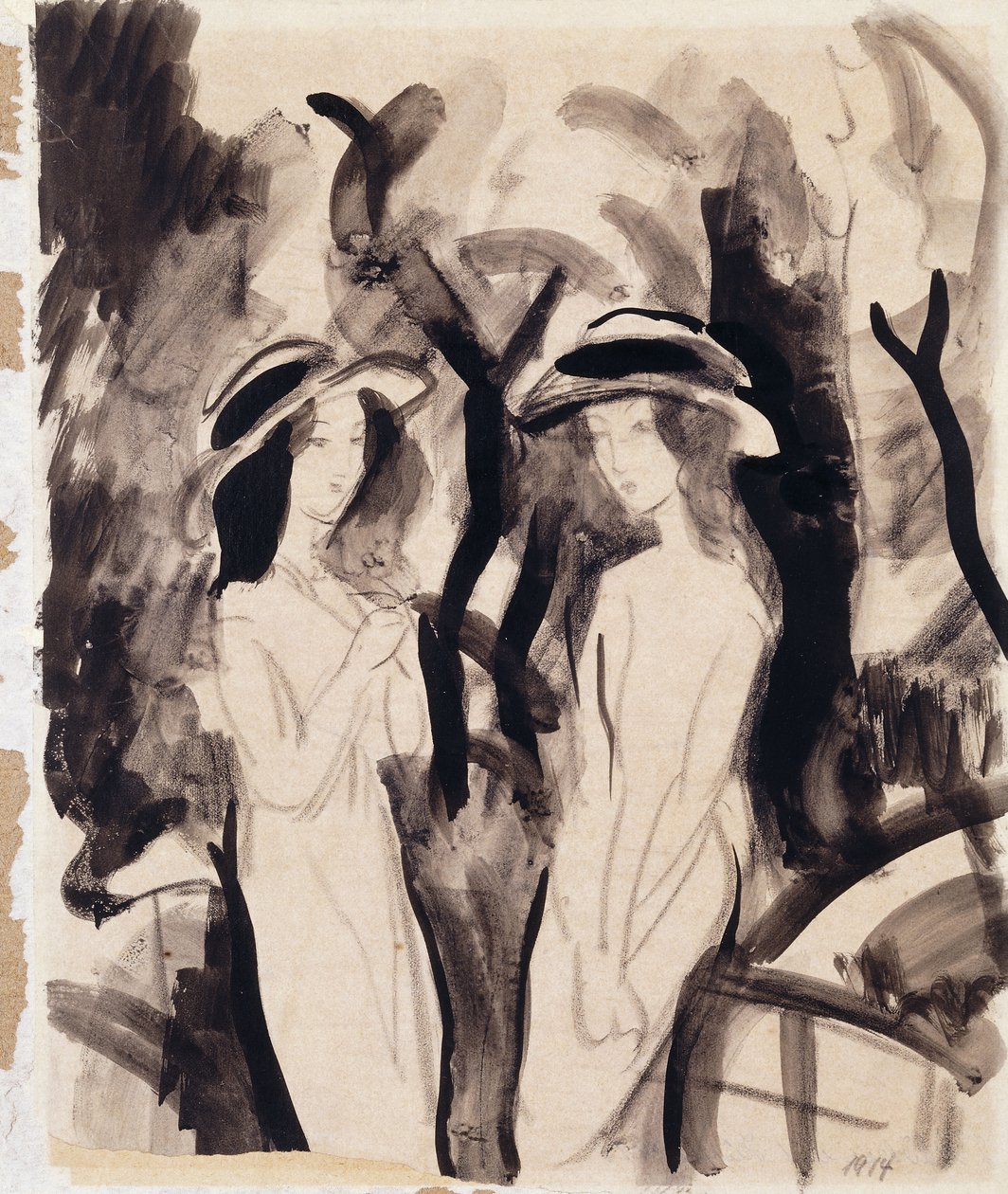 两个女孩；两个女孩，1914年 作者 奥古斯特·马克