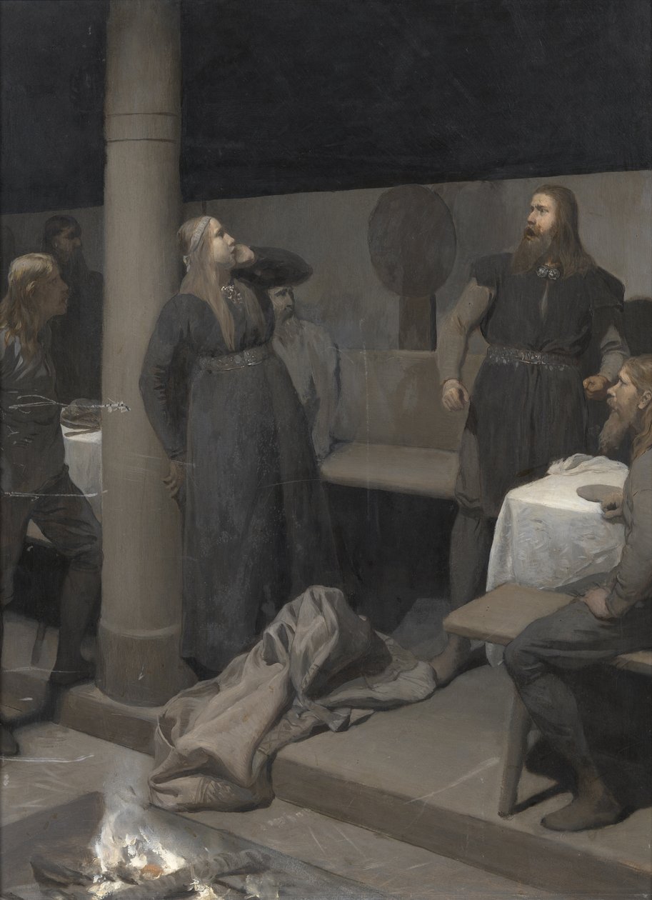 烧焦的Njáll的故事：Gunnar and Hallgerðr, c. 1895. 作者 奥古斯特·马尔姆斯特伦