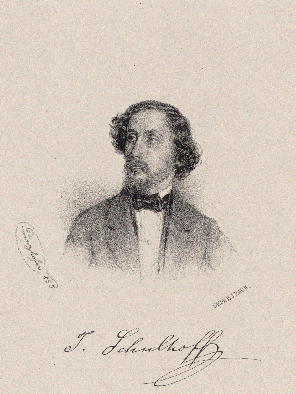 钢琴家和作曲家Julius Schulhoff的肖像，1825-1898年，1850年。 作者 奥古斯特·普林佐夫
