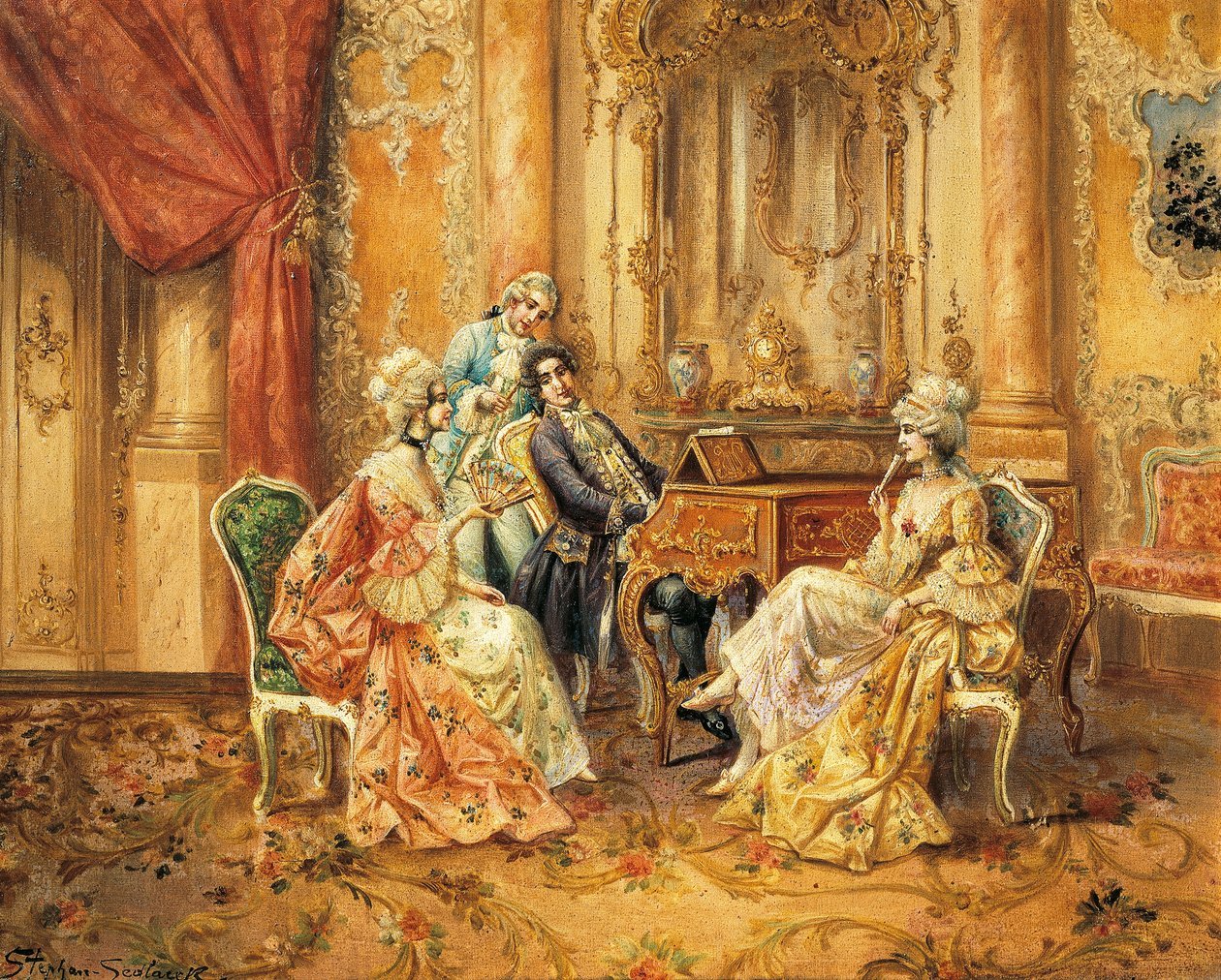 在钢琴上，Stephan Sedlacek（1868-1936），布面油画 作者 奥古斯特·史蒂芬·塞德莱切克