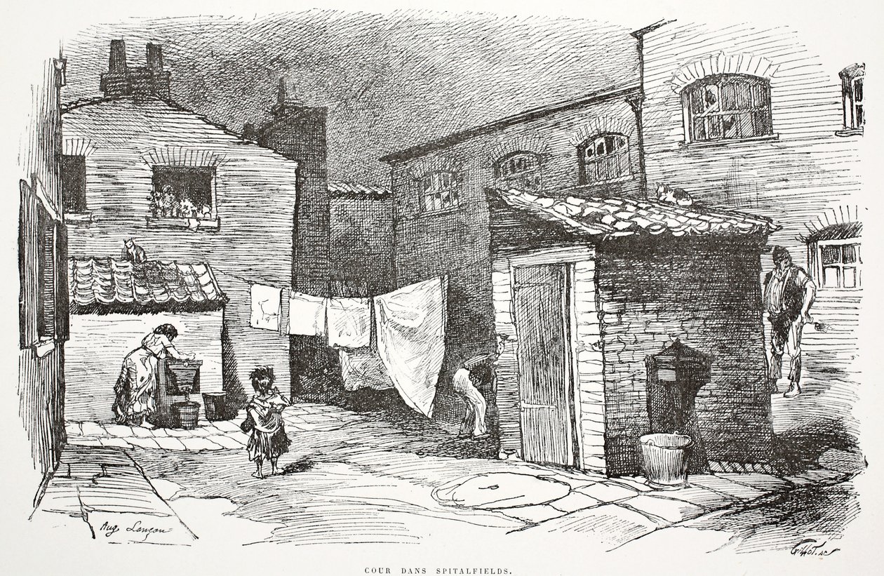 Spitalfields的法院，来自&39;The Street in London&39;的插图，酒吧。作者：G。Charpentier et Cie，1884 作者 奥古斯特·安德烈·兰孔