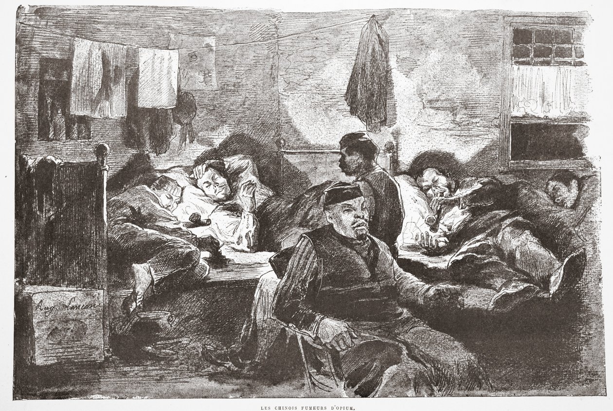 中国鸦片吸烟者，来自“伦敦街”的插图，酒吧。作者：G。Charpentier et Cie，1884 作者 奥古斯特·安德烈·兰孔