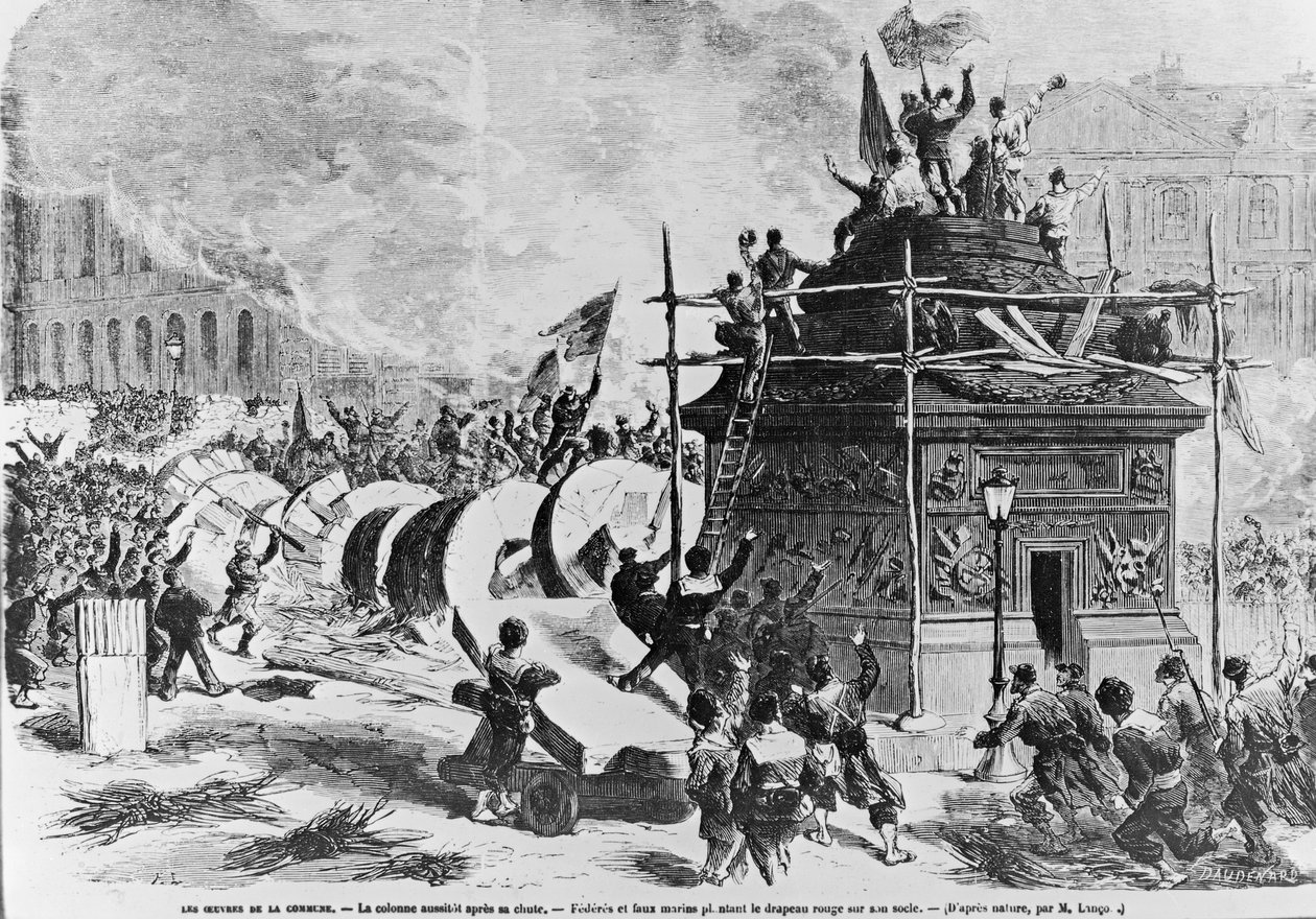 旺多姆落下帷幕之后，费德雷斯和假水手将红旗放在基座上，1871年5月16日 作者 奥古斯特·安德烈·兰孔