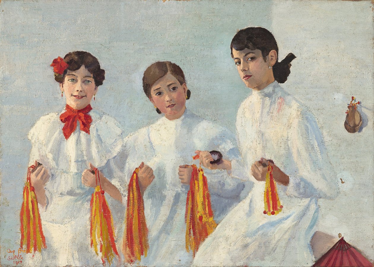 三个年轻的塞维利亚人 - 画作由Auguste BREAL（1875-1938），布面油画，50.7 x 70 cm，1907  -  Musee Cantini 作者 奥古斯特·布雷尔