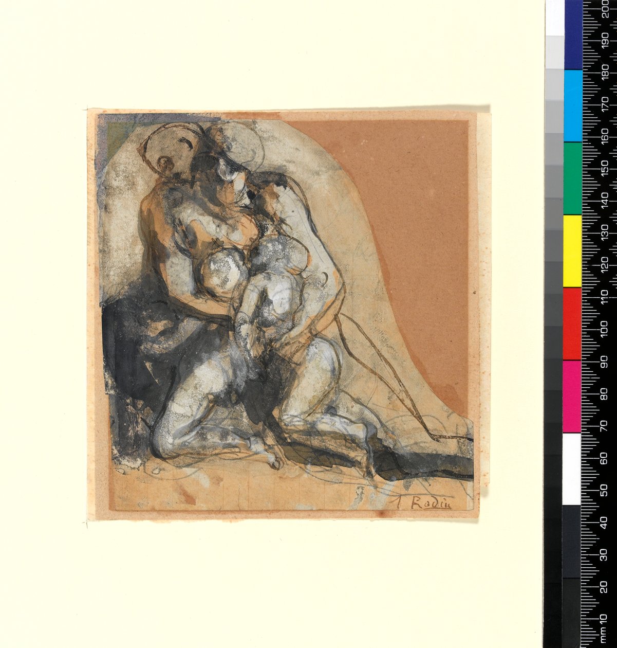 慈善（笔和墨水和浅黄色的身体颜色） 作者 奥古斯特·罗丹（Auguste Rodin）