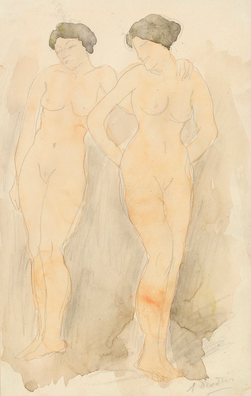 &39;两个站立的数字&39;（石墨与纸上的wc） 作者 奥古斯特·罗丹（Auguste Rodin）