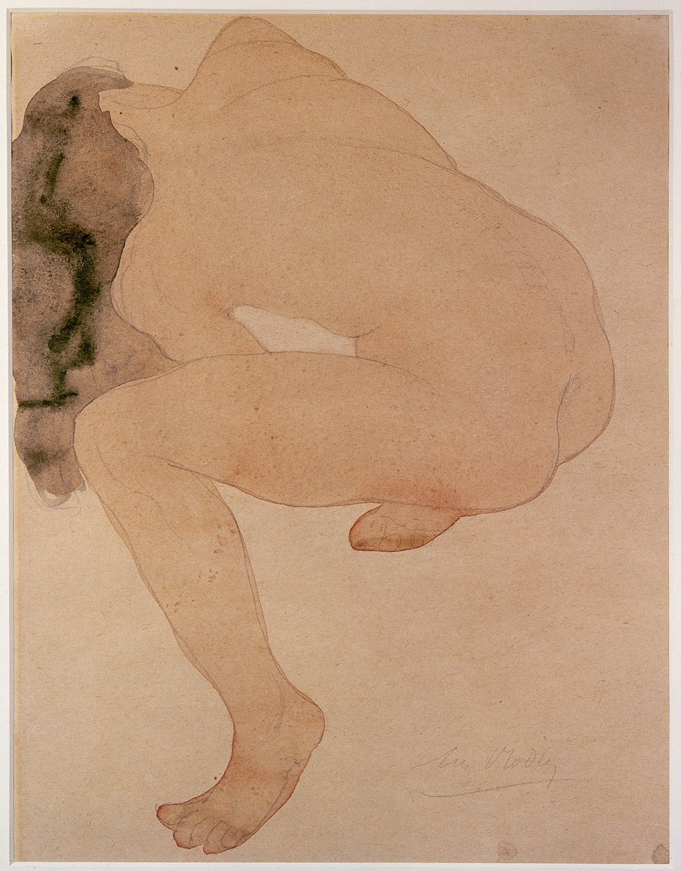 坐着的裸体弯腰（铅笔和纸上的wc） 作者 奥古斯特·罗丹（Auguste Rodin）