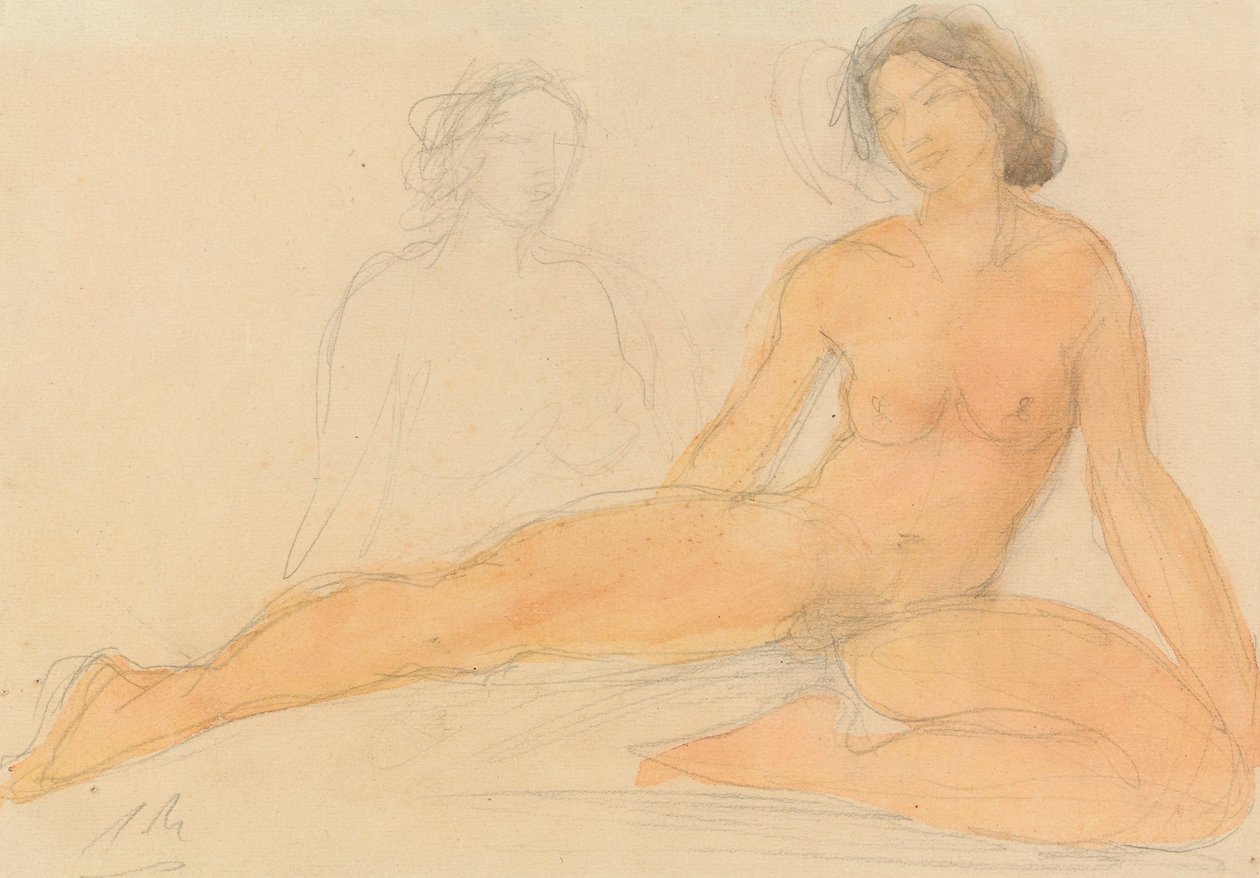 两个坐着的裸体（石墨和纸上的wc） 作者 奥古斯特·罗丹（Auguste Rodin）