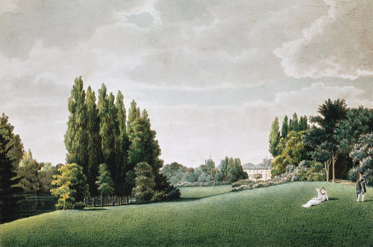 石头桥附近的城堡景观，来自&39;Malmaison的观点&39;，由Louis Garneray（1783-1857）（aquatint）刻 作者 奥古斯特·西蒙·加纳雷