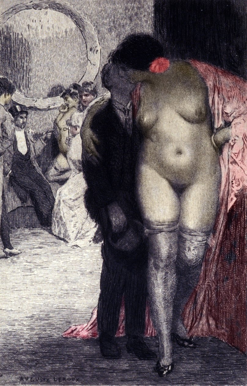 法国妓院（妓院）内部。嫖客与妓女。插图作者：奥古斯特-勒鲁（1871-1954 年） 作者 奥古斯特（后）勒鲁