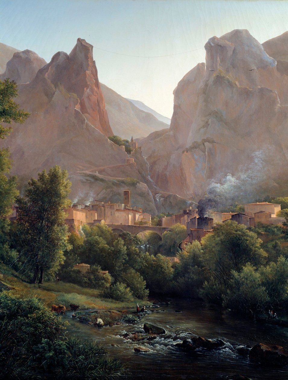穆斯蒂埃-圣玛丽村（Moustiers Sainte-Marie）细节。奥古斯特-贝克（Auguste Bec，1797-1874 年）19 世纪绘画作品 普罗旺斯地区艾克斯，格拉内博物馆 作者 奥古斯特·贝克