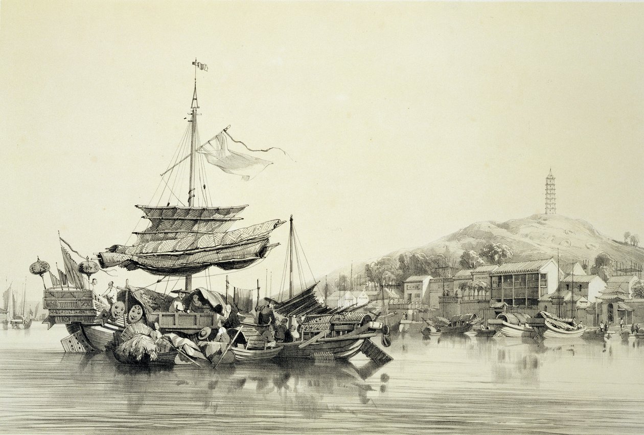 Hong Shang，来自“中国草图”的第17页，由Eugene Ciceri（1813-90）1842年刻（有色版画） 作者 奥古斯特·伯吉