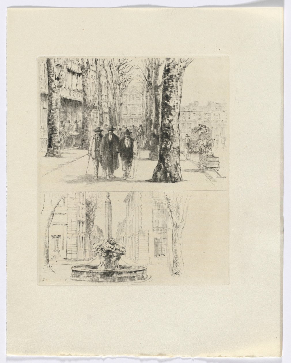 Frédéric Mistral：Frédéric Mistral 的 Mémoires et Recits：城市街景/喷泉（插在第 120 页后） 作者 奥古斯特·布洛埃（Auguste Brouet）