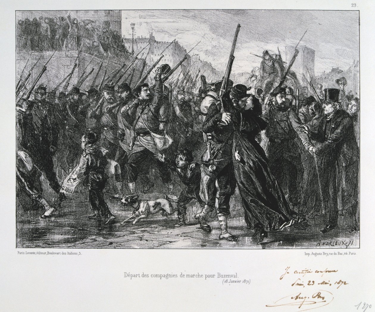 法国士兵于1871年1月18日出发前往巴黎围攻布赞瓦尔，进行普法战争，1872年 作者 奥古斯特·布莱