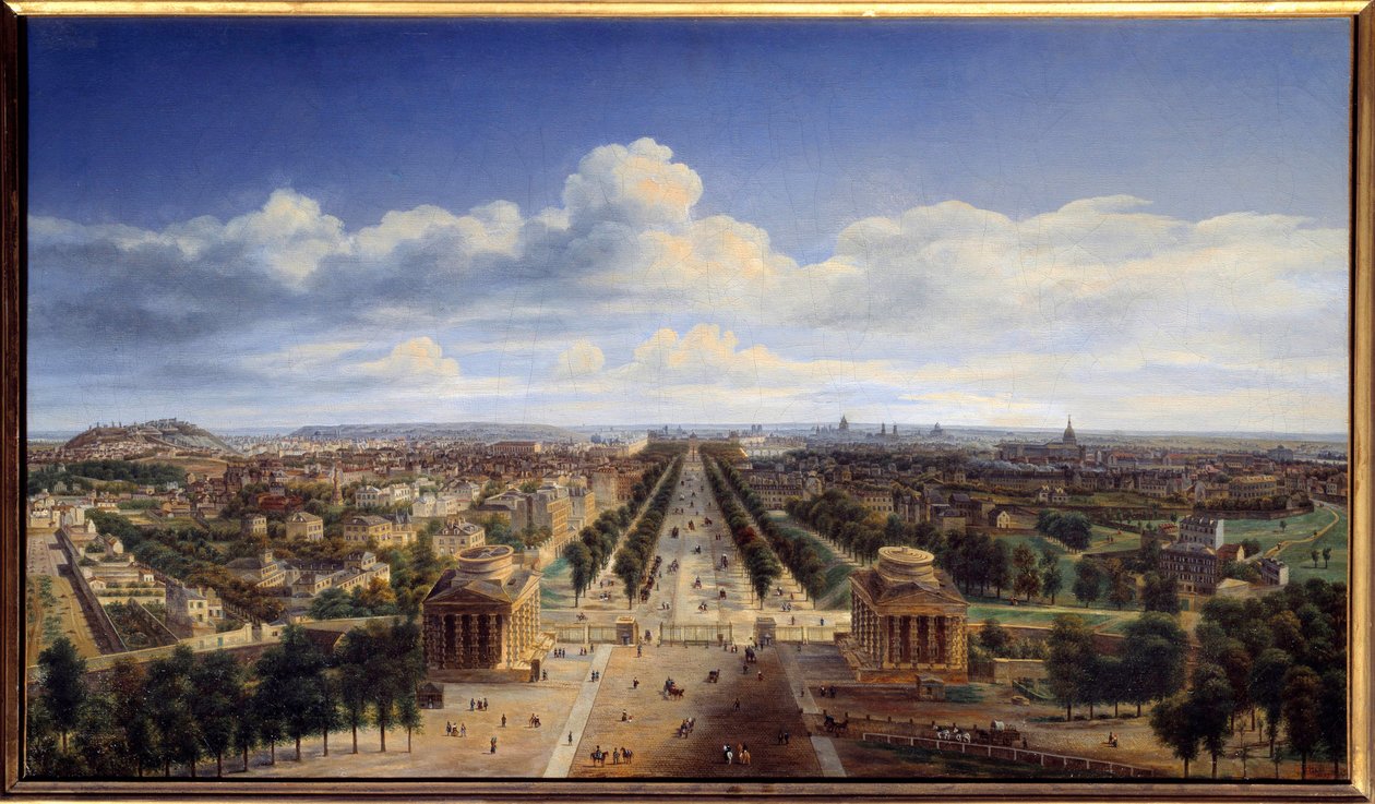 巴黎景观，取自奥古斯特·卡多勒 (Auguste Cadolle，1782-1849) 1843 Sun 的凯旋门画作。 0,48x0,83 m 巴黎，卡纳瓦莱博物馆 作者 奥古斯特·卡德尔