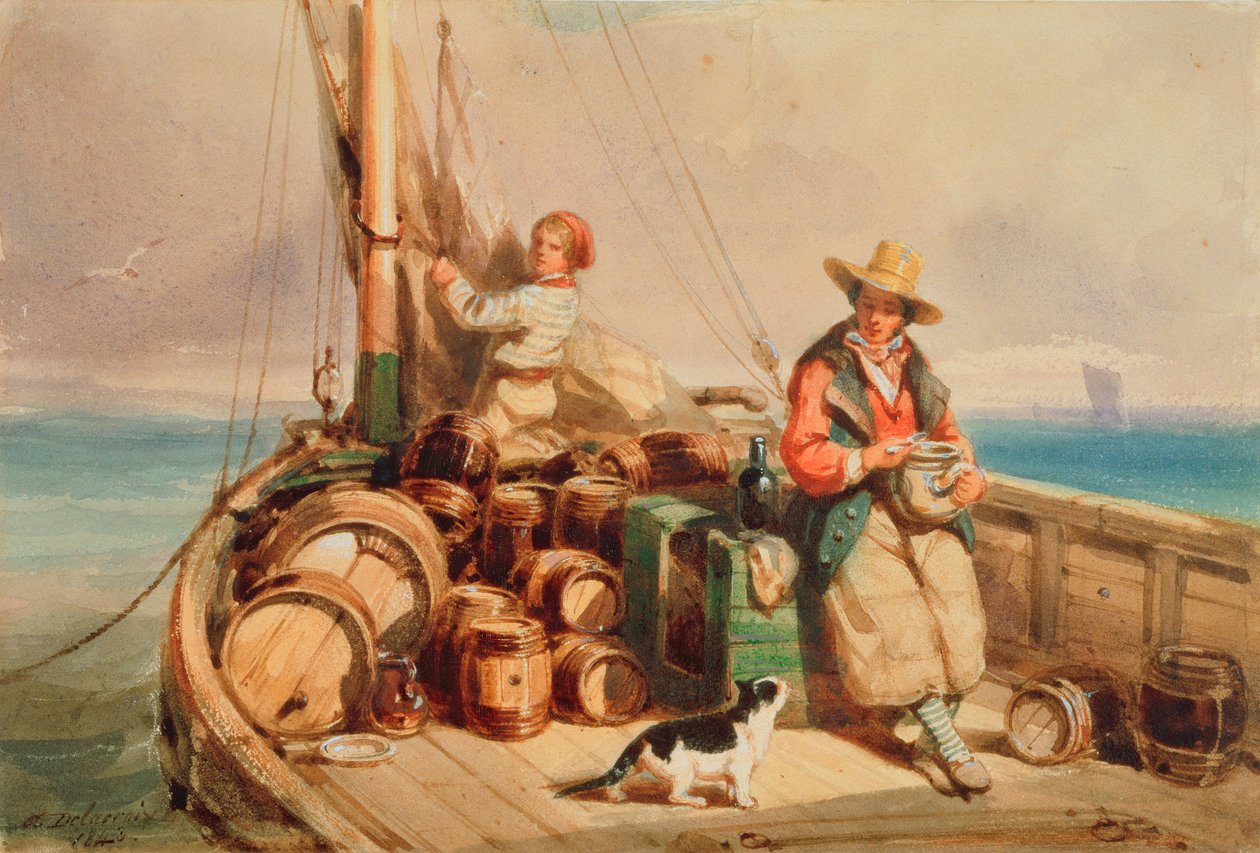 船上的两个数字，1843年（纸上的wc） 作者 奥古斯特·德拉克鲁瓦（Auguste Delacroix）