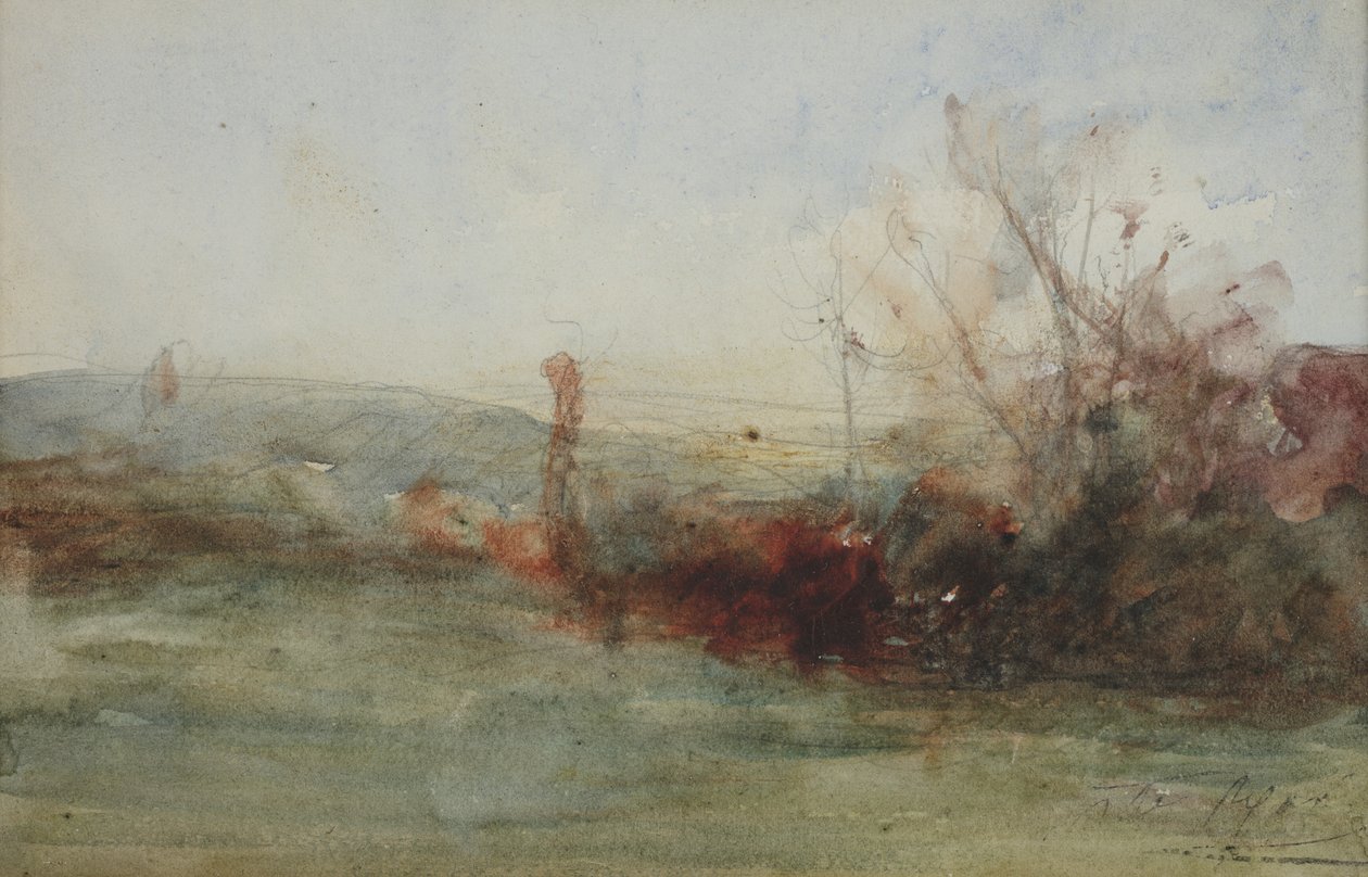 风景，c.1853-65（纸上水彩） 作者 奥古斯特·弗朗索瓦·拉维尔