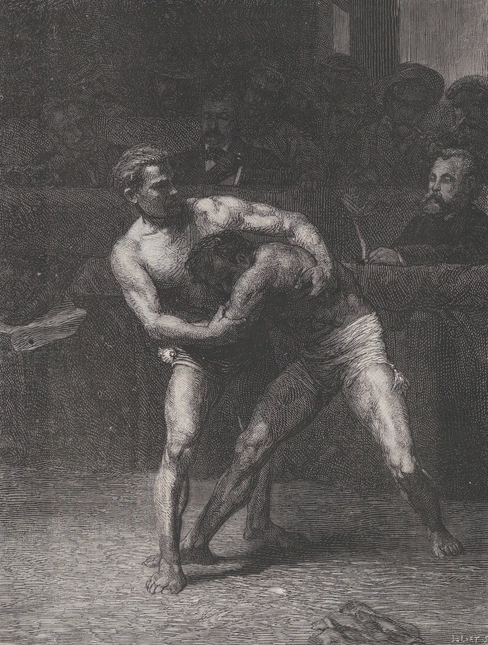 Lutteurs 摔跤手》，摘自《世界画报》，1875年5月22日。 作者 奥古斯特·朱丽叶（Auguste Joliet）