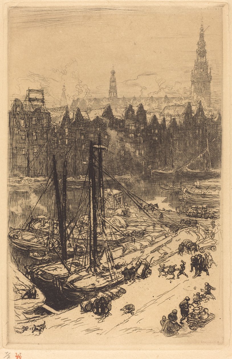 从维多利亚酒店看到的阿姆斯特丹（Amsterdamvue de Victoria Hotel）。 作者 奥古斯特·勒佩雷（Auguste Lepere）