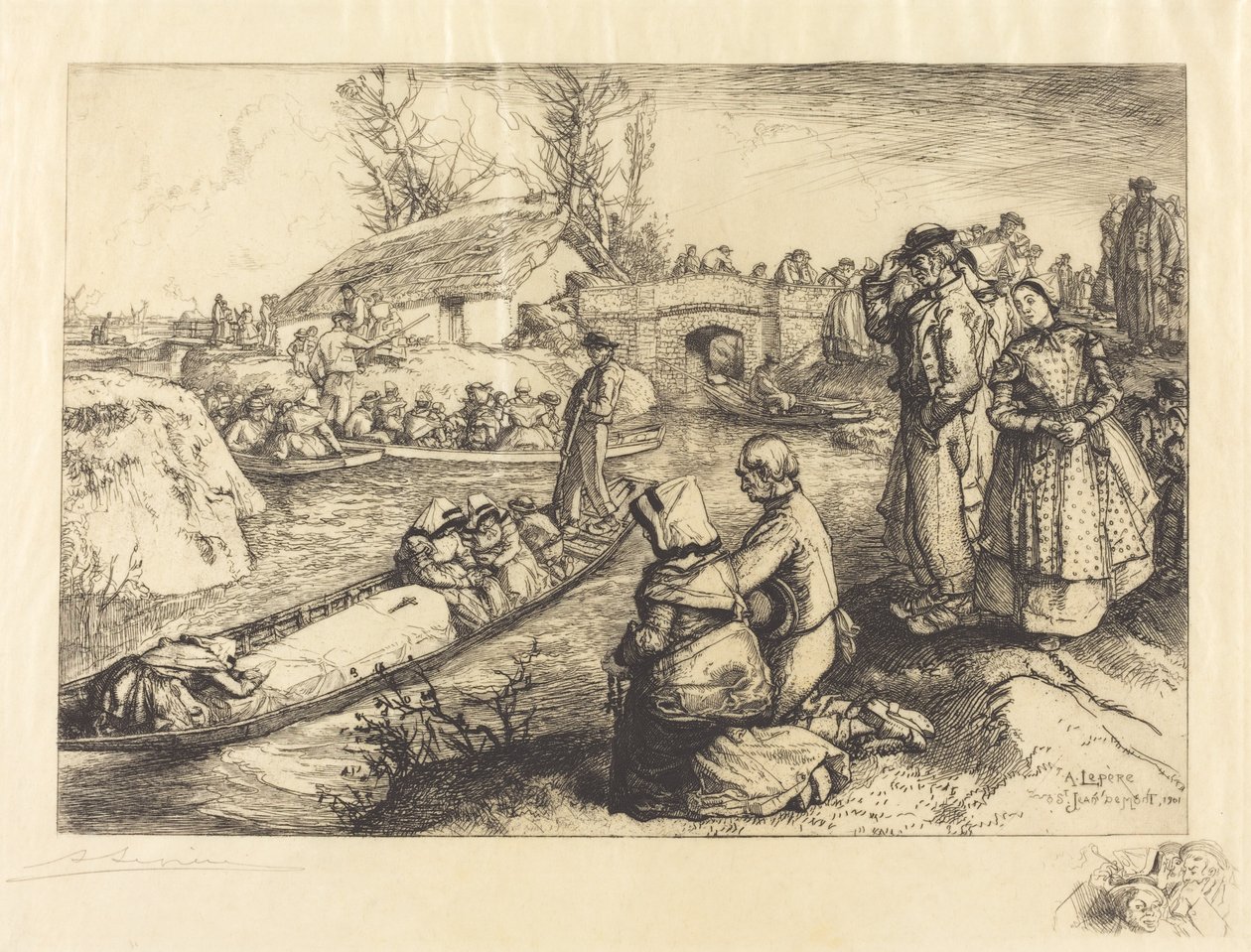 埋葬在Vendeen沼泽地 Un enterrement dans le marais Vendeen, 1901. 作者 奥古斯特·勒佩雷（Auguste Lepere）
