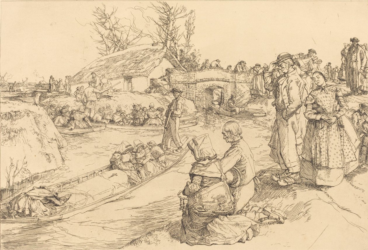 埋葬在Vendeen沼泽地 Un enterrement dans le marais Vendeen, 1901. 作者 奥古斯特·勒佩雷（Auguste Lepere）