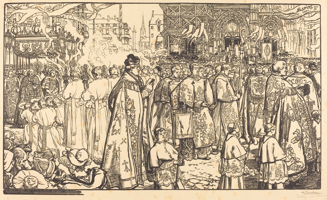 南特的基督圣体游行(Procession de la Fete Dieu a Nantes) 作者 奥古斯特·勒佩雷（Auguste Lepere）