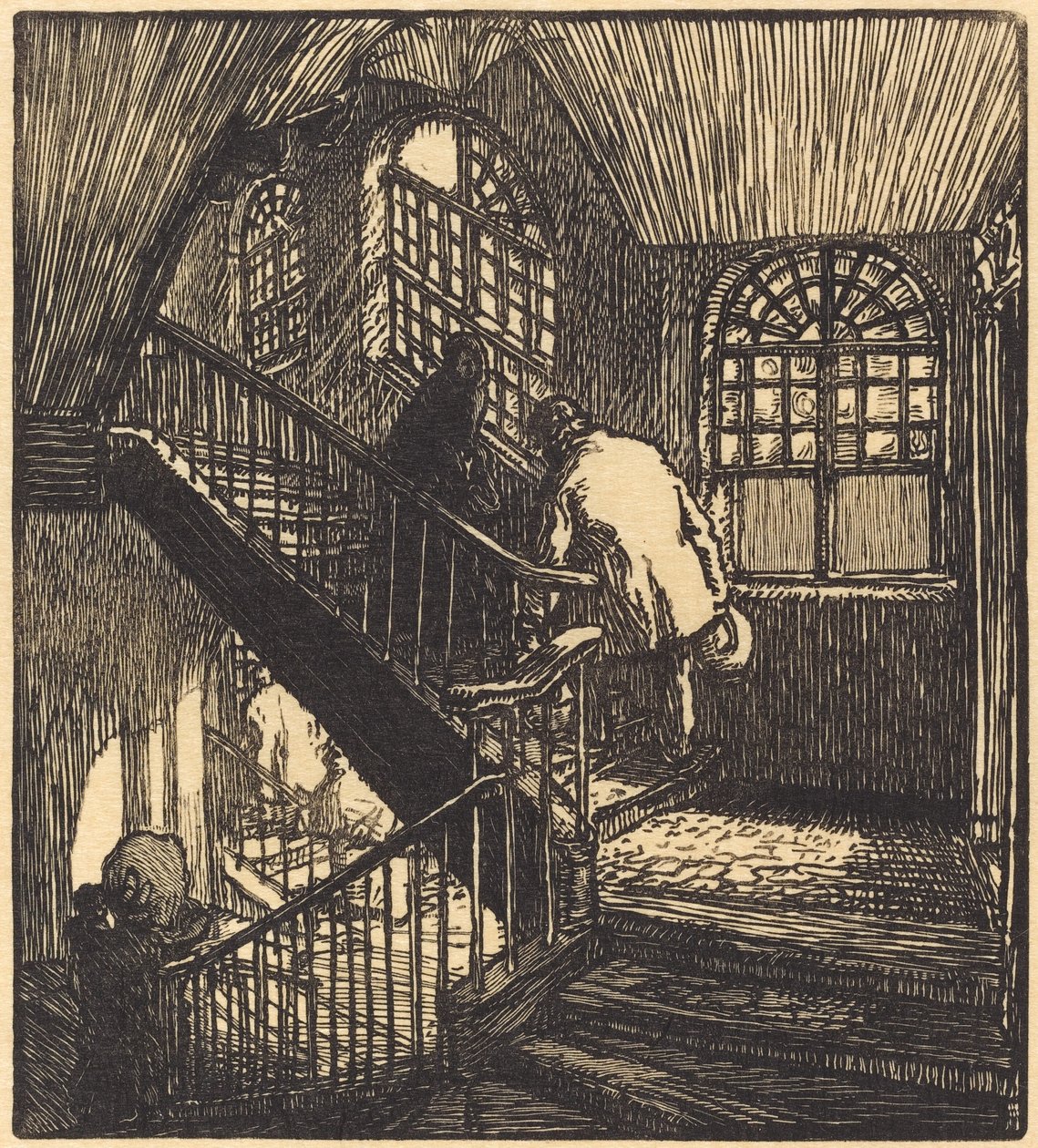 红堡曾经所在的房子的楼梯，1901年出版。 作者 奥古斯特·勒佩雷（Auguste Lepere）