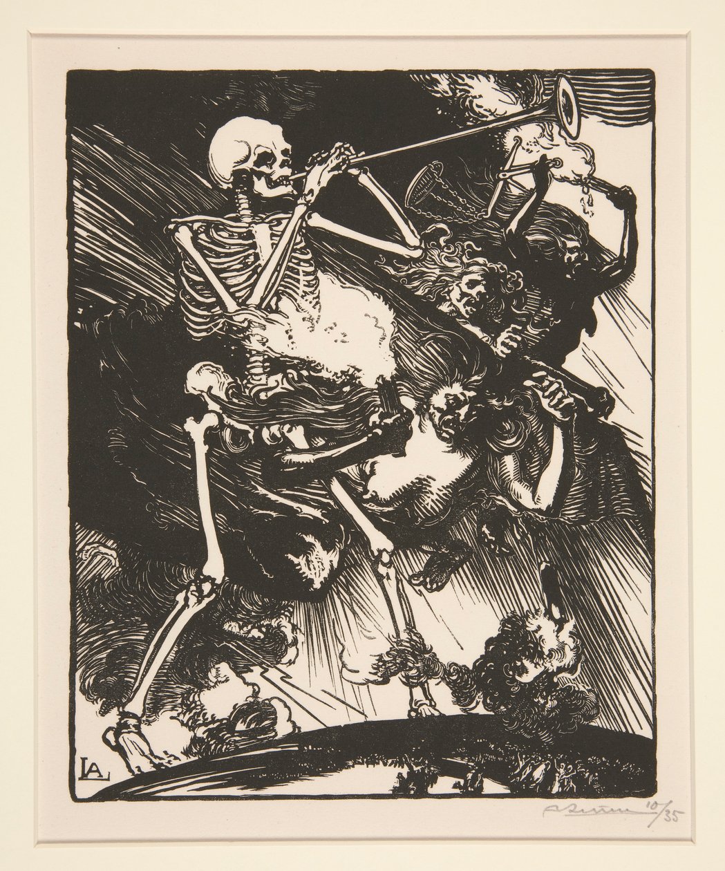 La Mort et les Passions vont fondre sur le Monde（《死亡与不和将降临大地》），选自《1914 年的战争》，第一辑，第 7 号。 作者 奥古斯特·勒佩雷（Auguste Lepere）