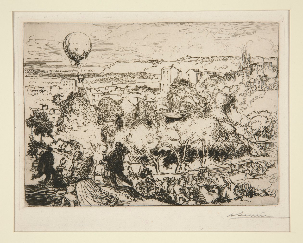 La ballon qui tombe, au Pr-Saint-Gervais（坠落的气球，在 Pre-Saint-Gervais） 作者 奥古斯特·勒佩雷（Auguste Lepere）