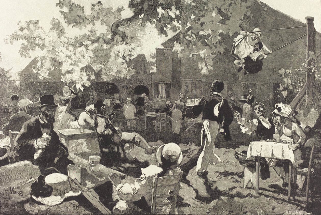 1888年，莫东森林中的布吕耶尔舞厅（Cabaret du Coq de Bruyère）。 作者 奥古斯特·勒佩雷（Auguste Lepere）