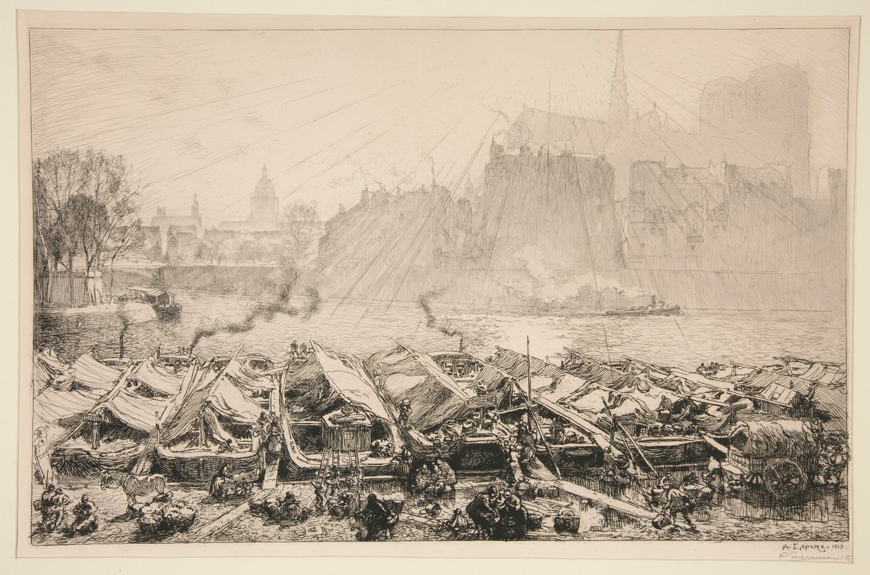 Le march aux pommes (Paris) （巴黎苹果市场 作者 奥古斯特·勒佩雷（Auguste Lepere）