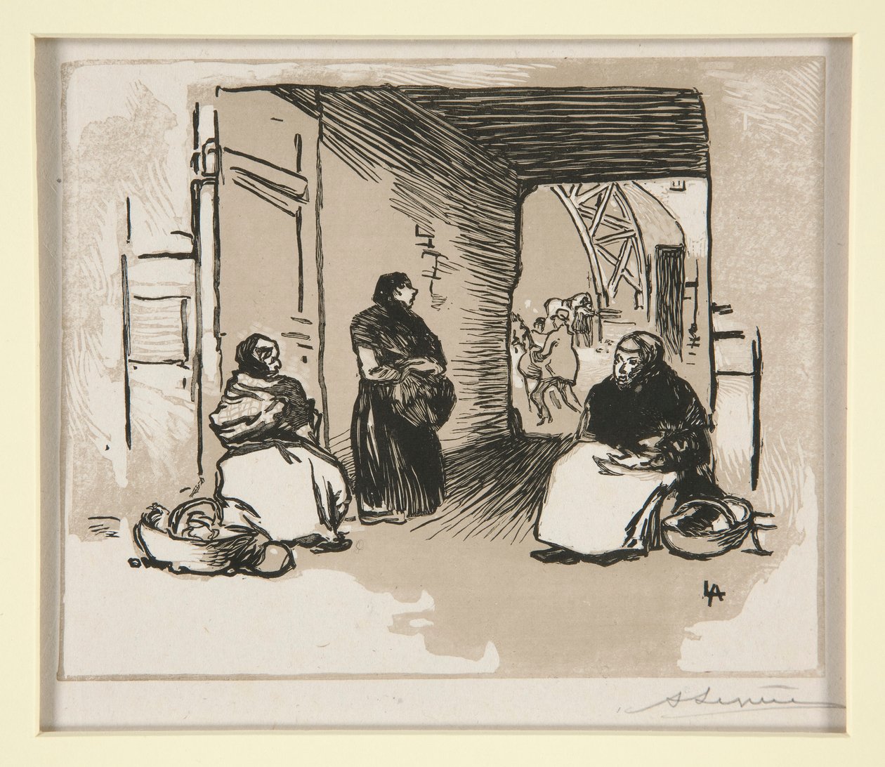 拿着篮子的商人，蒙托尔盖尔街（Marchandes au panier, Rue Montorgueil） 作者 奥古斯特·勒佩雷（Auguste Lepere）