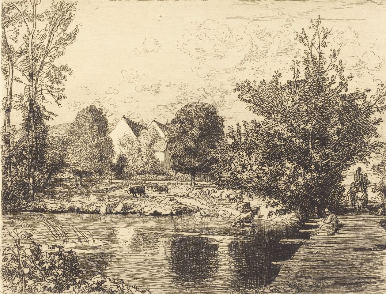 老式人行桥，小莫林河岸 Vieille passerelle, bords du petit morin, 1915. 作者 奥古斯特·勒佩雷（Auguste Lepere）