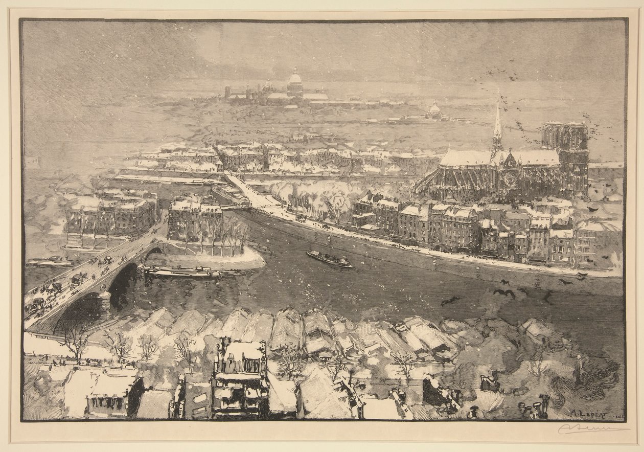 巴黎雪景，从圣热尔韦山顶俯瞰 作者 奥古斯特·勒佩雷（Auguste Lepere）