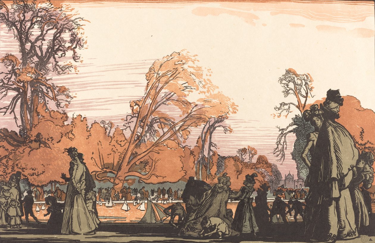杜伊勒里宫的池塘 Le bassin des Tuileries, 1898年。 作者 奥古斯特·勒佩雷（Auguste Lepere）